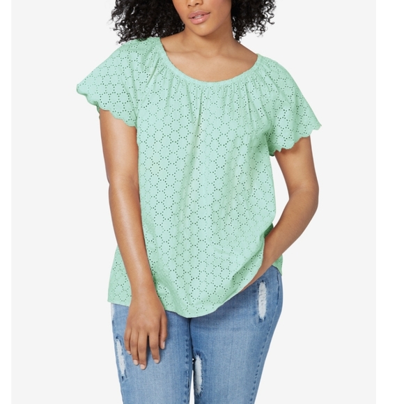 ellos Tops - Ellos Eyelet A-Line  Mint Green Cotton Blouse